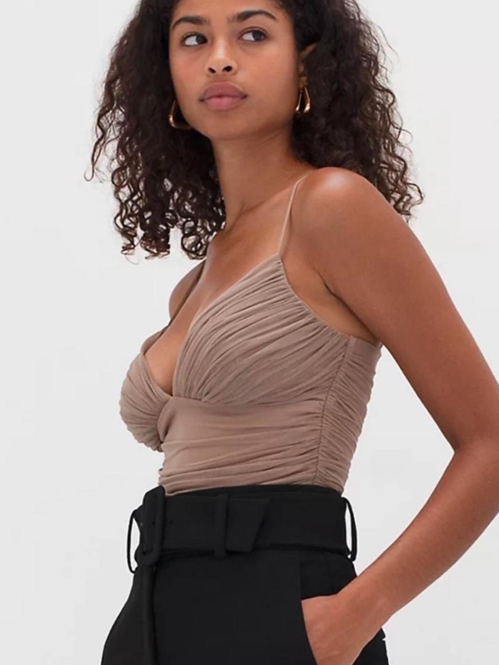 ARITZIA Babaton Luxor Bodysuit Ruched Sheer Brown Taupe Size Medium